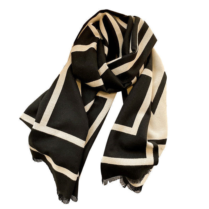 Black and white double-sided striped pattern cashmere scarf