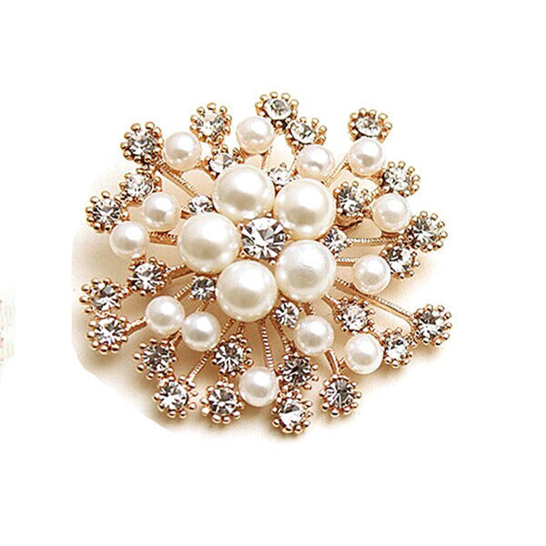 Snowflake Pearl Rhinestone Brooch