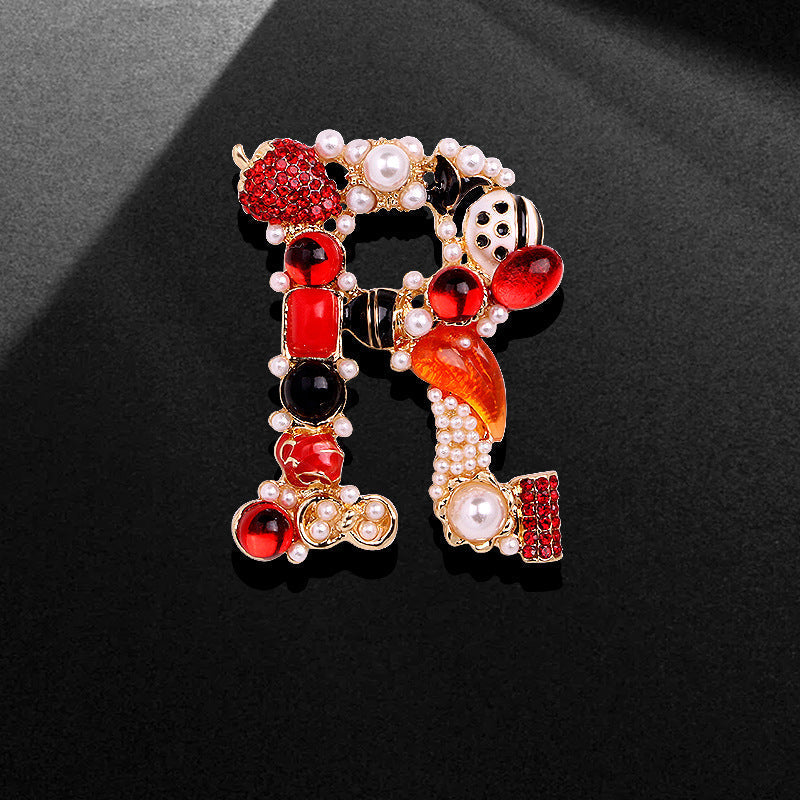 Retro Fashion Rhinestone Pearl Letter Brooch