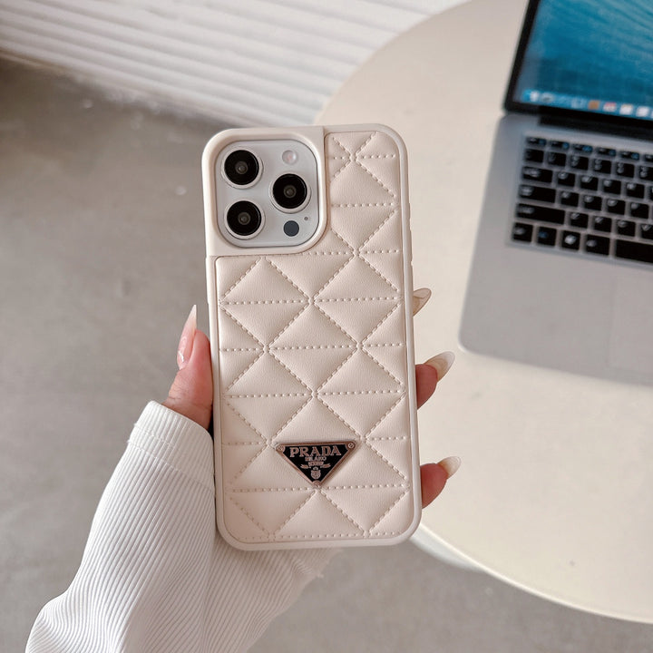 Fashion Triangle Label Embossed Leather Phone Case