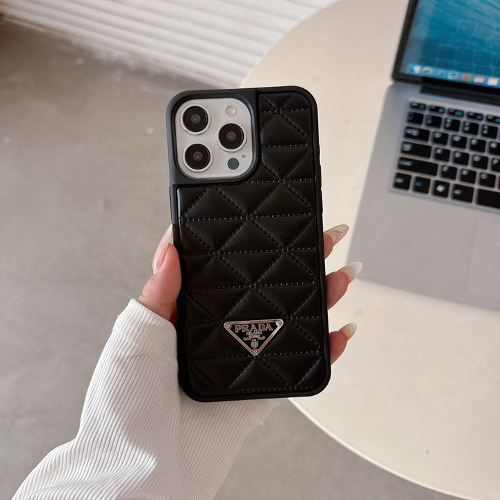 Fashion Triangle Label Embossed Leather Phone Case