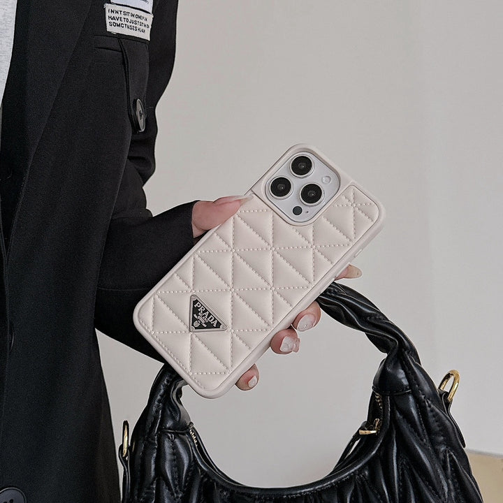 Fashion Triangle Label Embossed Leather Phone Case