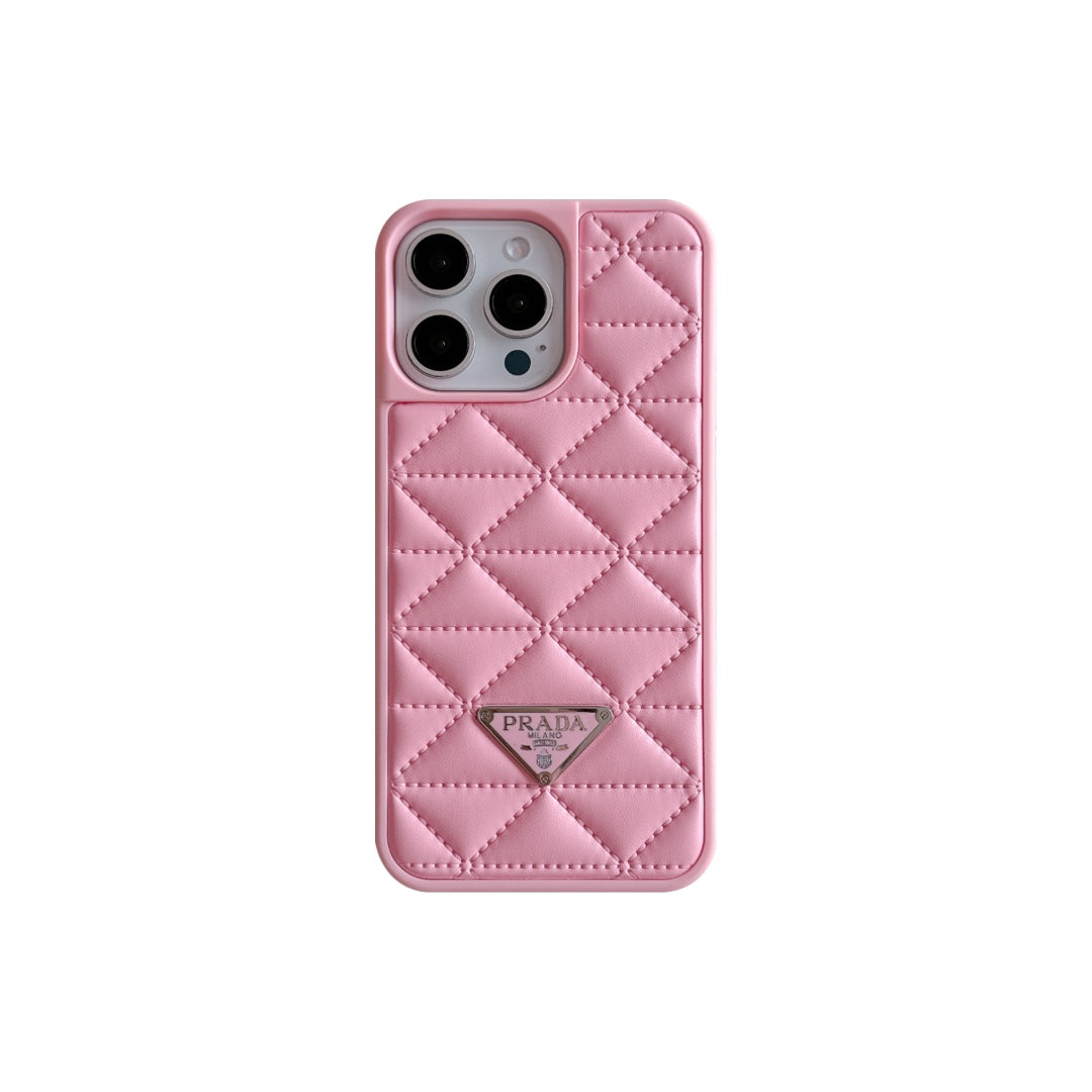 Fashion Triangle Label Embossed Leather Phone Case