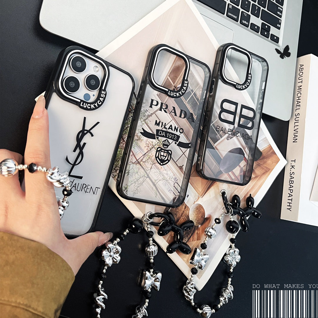 Fashionable anti-scratch crystal acrylic cell phone case + silver bead lanyard