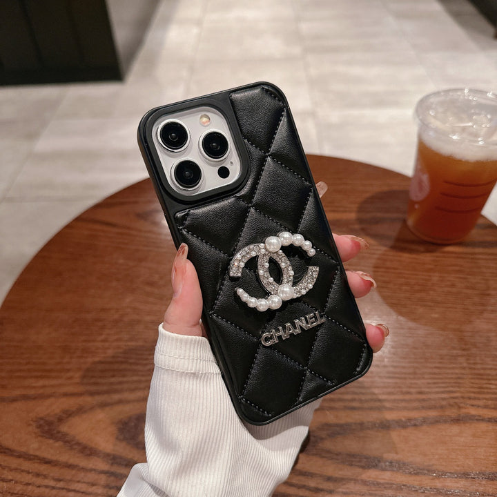 Diamond Pearl Double C Label Phone Case