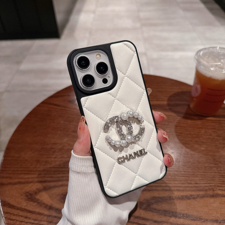 Diamond Pearl Double C Label Phone Case