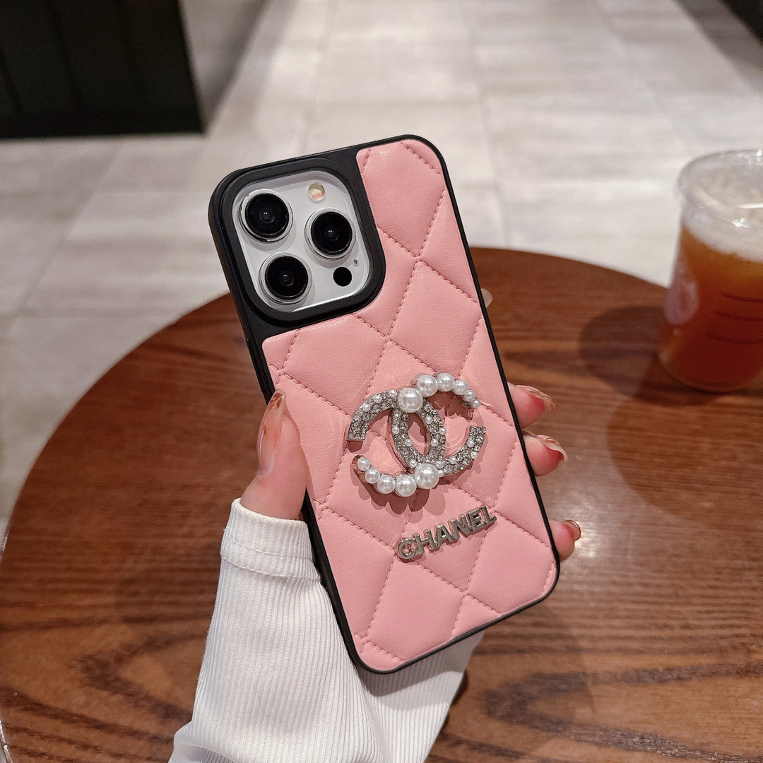 Diamond Pearl Double C Label Phone Case