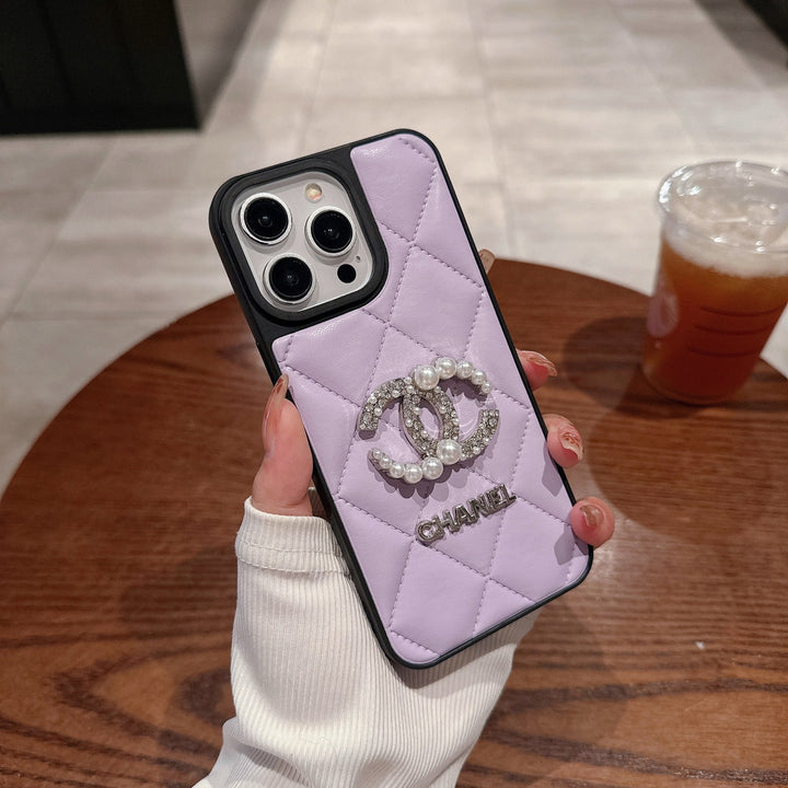 Diamond Pearl Double C Label Phone Case