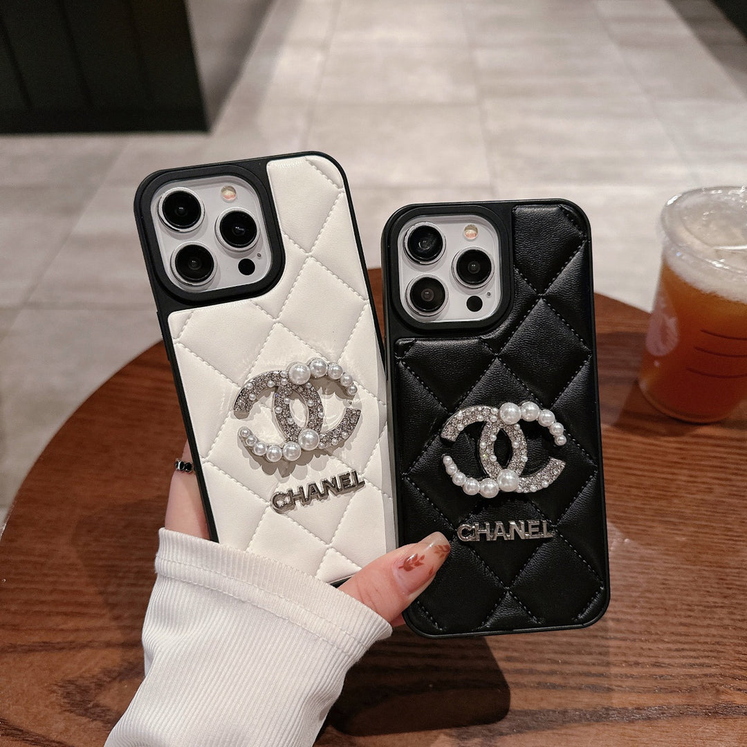 Diamond Pearl Double C Label Phone Case