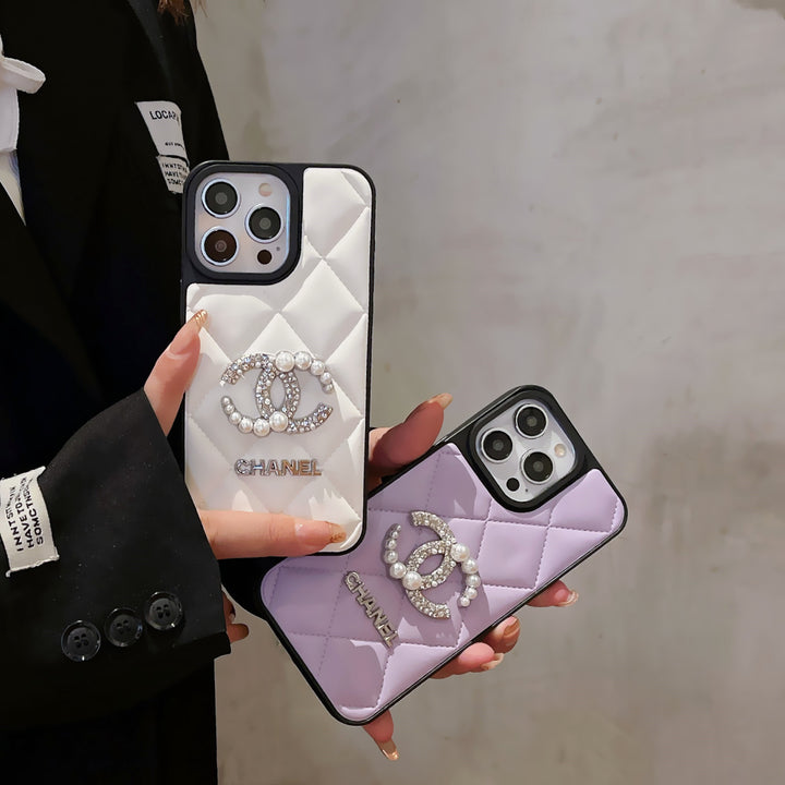 Diamond Pearl Double C Label Phone Case