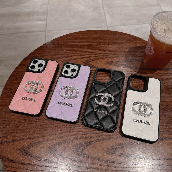 Diamond Pearl Double C Label Phone Case