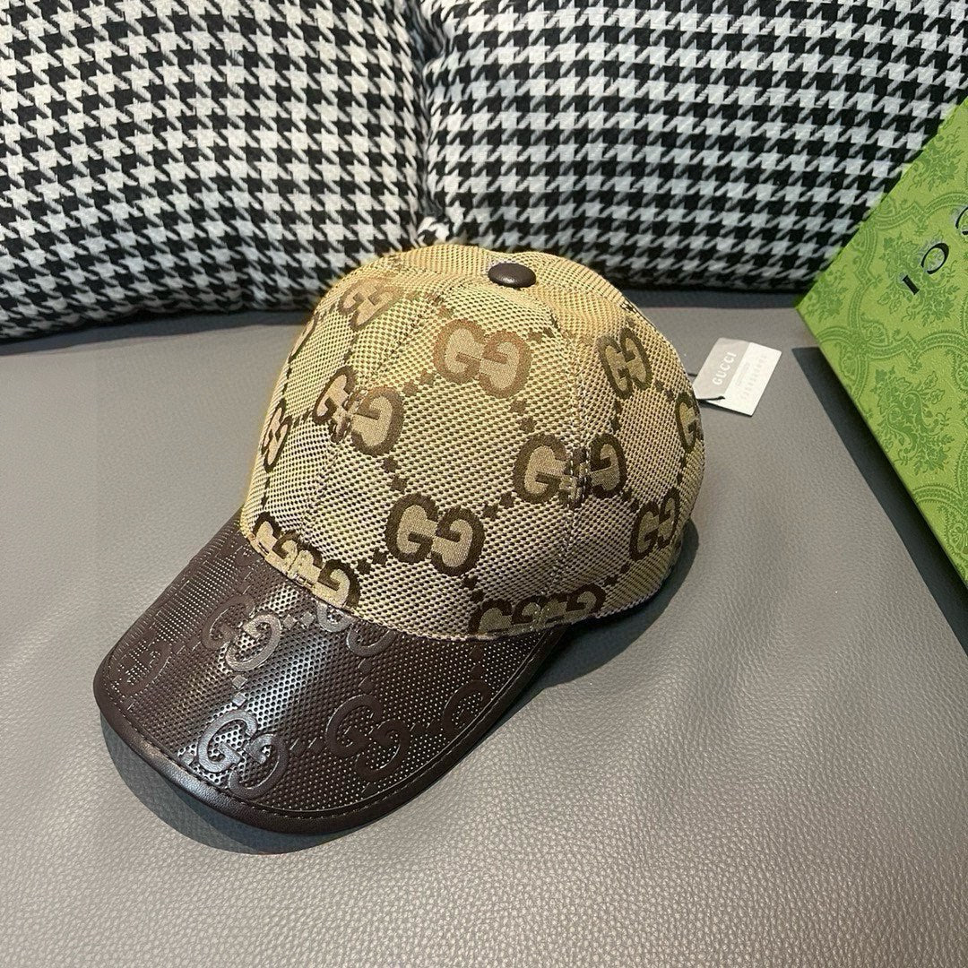 Fashion GG Cowhide Patchwork Baseball Cap