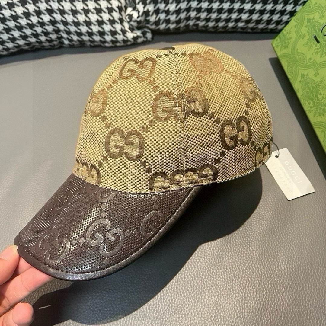 Fashion GG Cowhide Patchwork Baseball Cap