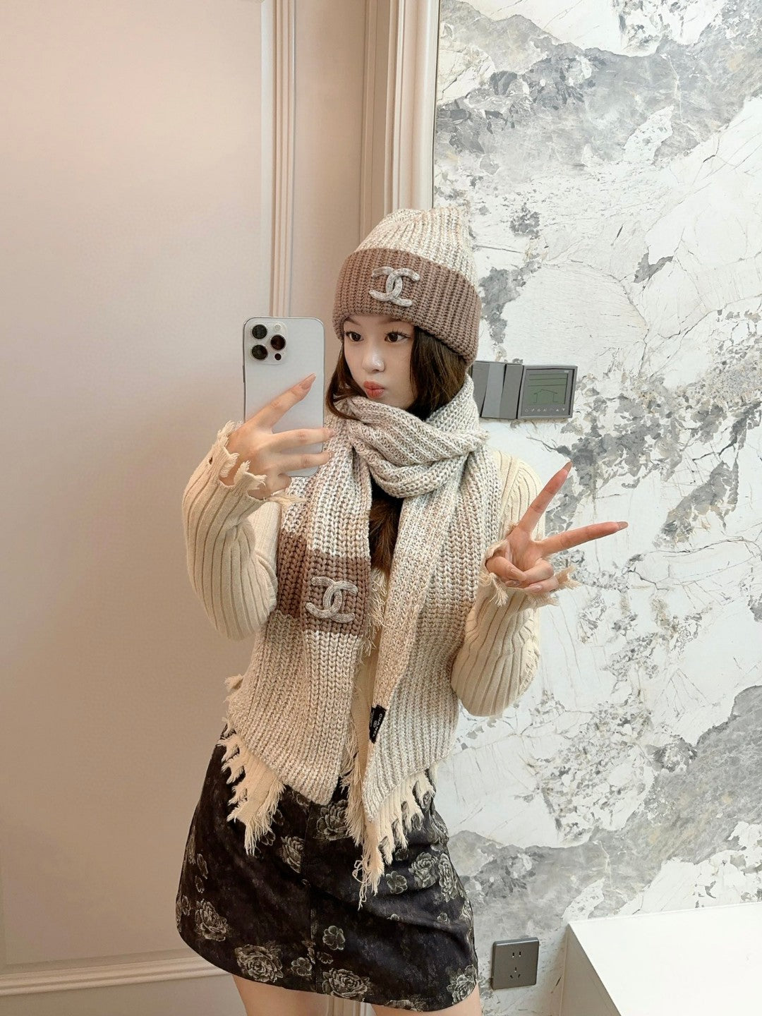 3 Colors Fashion CC Set Hat ➕Scarf