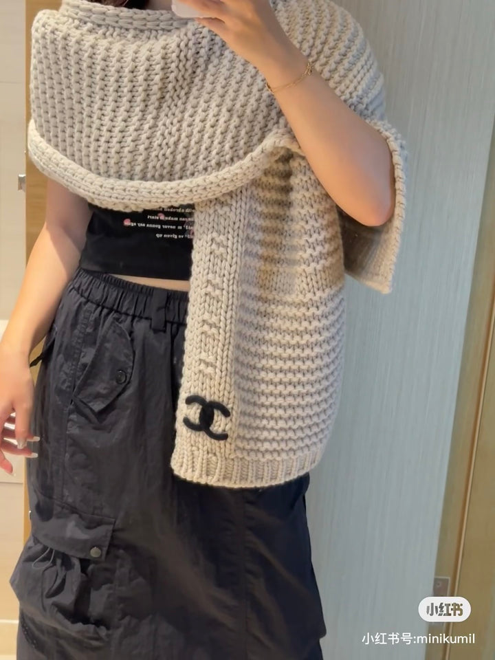 3 colors CC double-sided jacquard knitted scarf