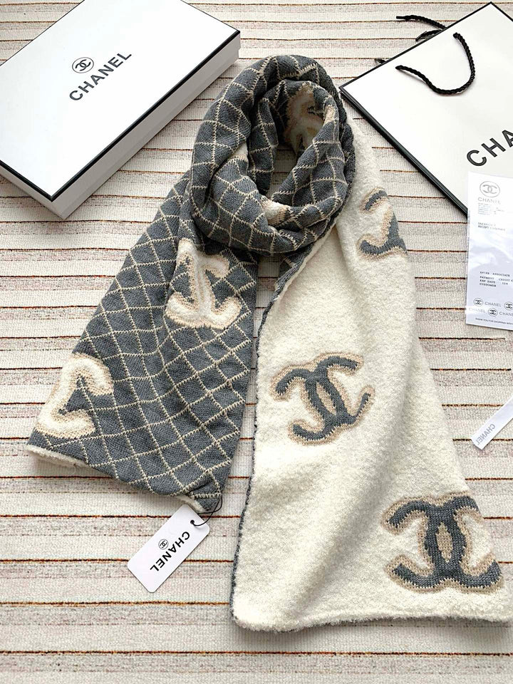 3 colors double C cashmere knitted long scarf