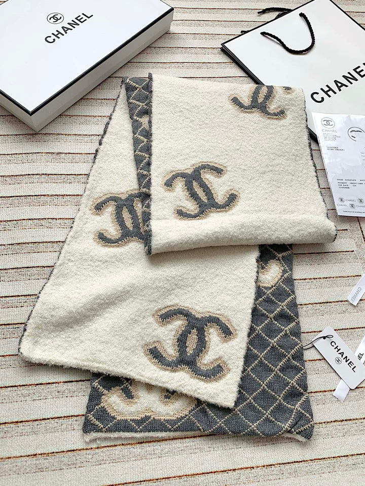 3 colors double C cashmere knitted long scarf