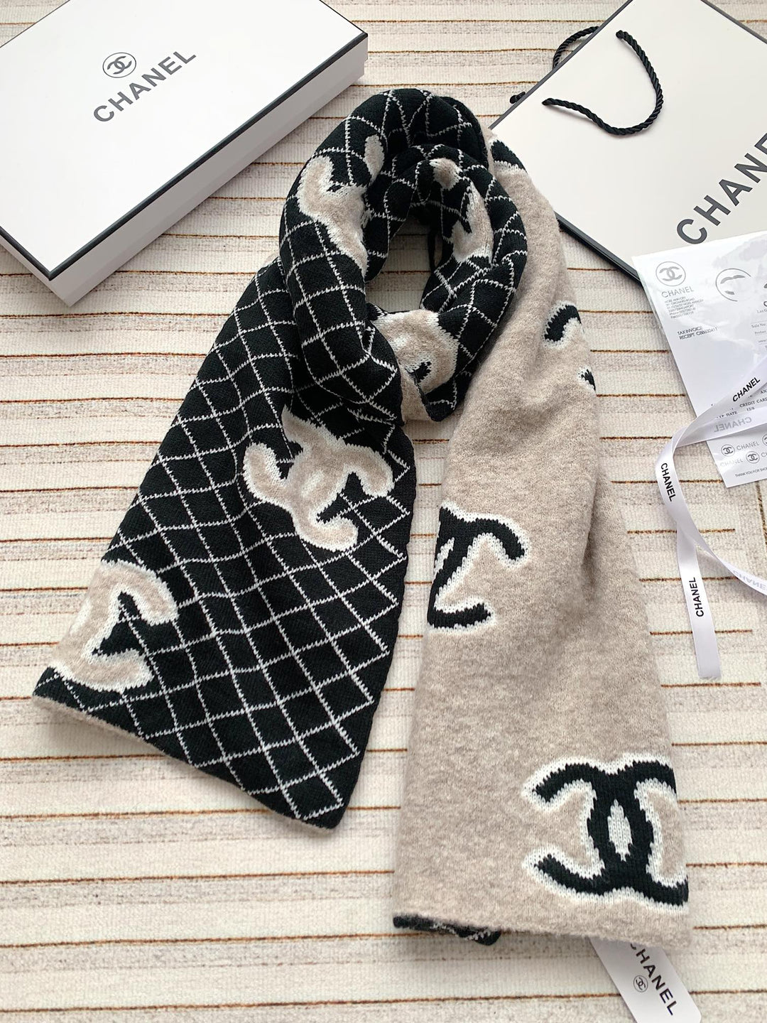 3 colors double C cashmere knitted long scarf