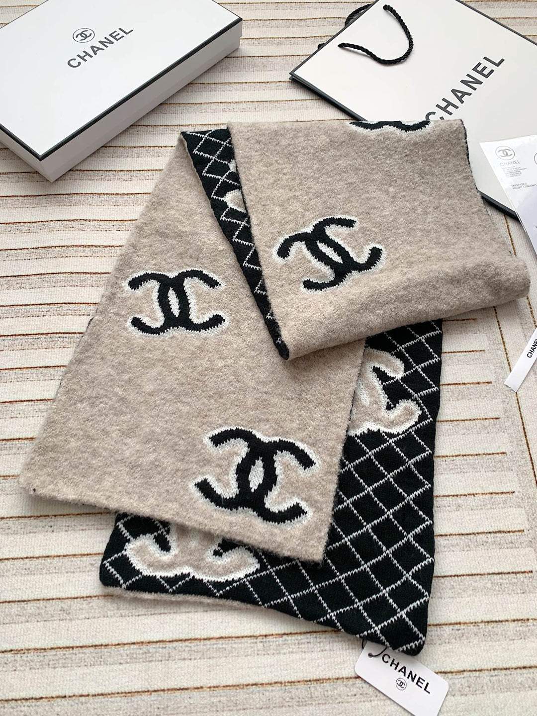 3 colors double C cashmere knitted long scarf