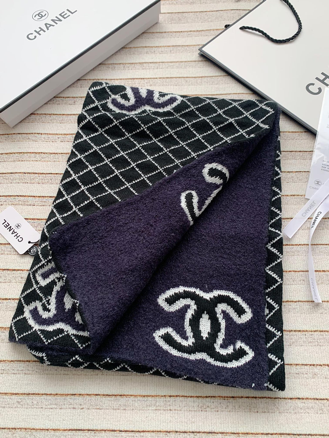 3 colors double C cashmere knitted long scarf