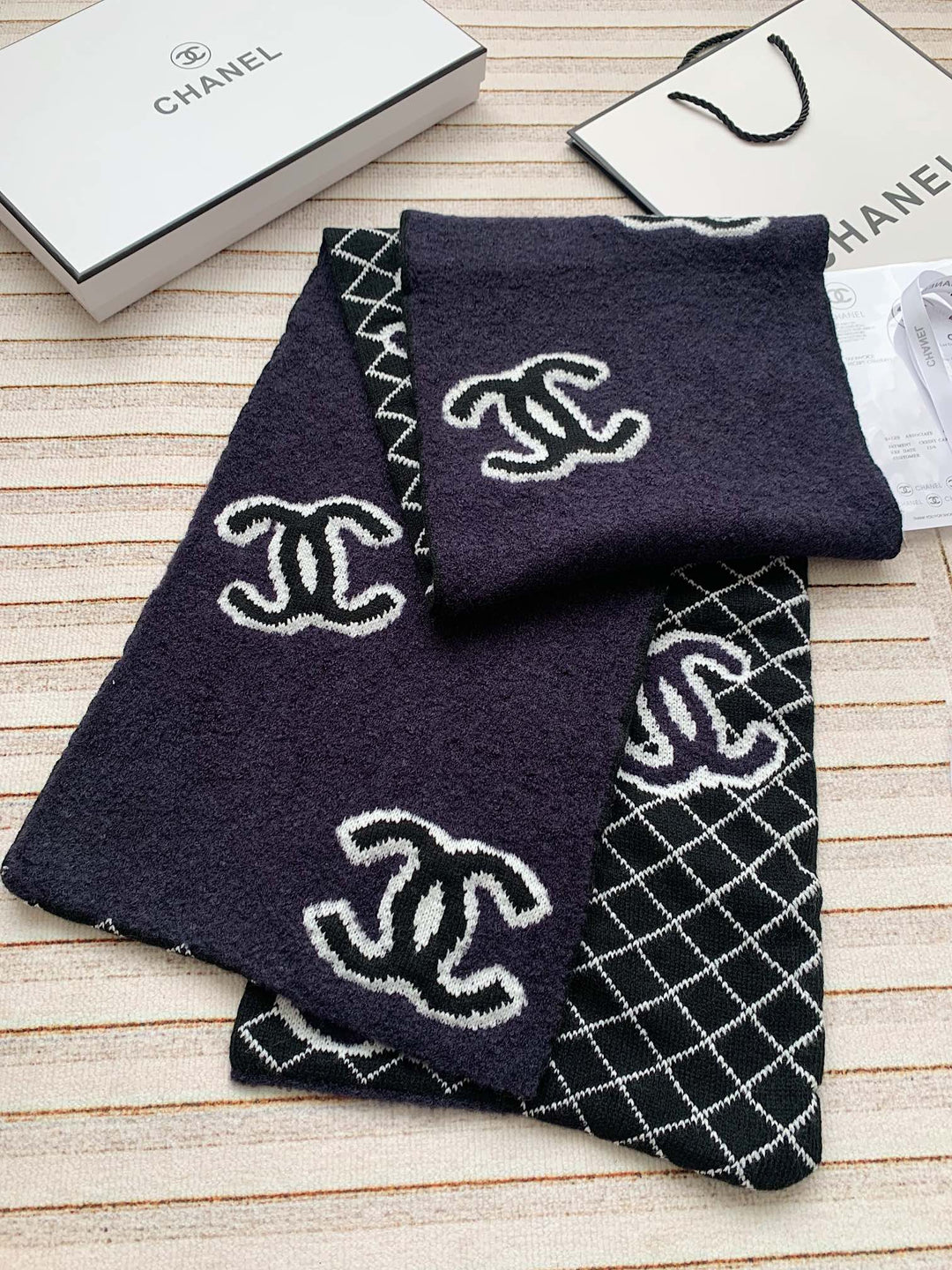 3 colors double C cashmere knitted long scarf