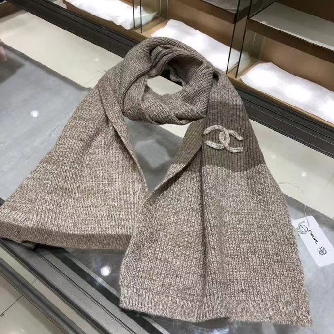 2 colors double C cashmere knitted long scarf